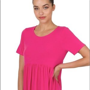 Zenana hot pink top high waisted so cute! Large NEW